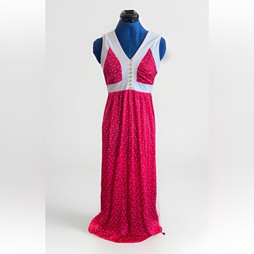 Vintage 70s Brandye Of California Red Retro Polka Dot Maxi sleeveless Dress